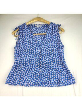Madewell Belle Top Mini Daisy Sleeveless Blouse V Neck Button Blue Size 2 Small